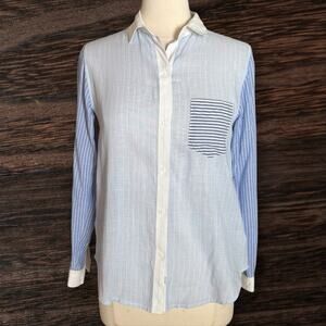 Rails Striped Colorblock Blouse Sz XS 38" Bust Womens Light Blue Stripes Preppy